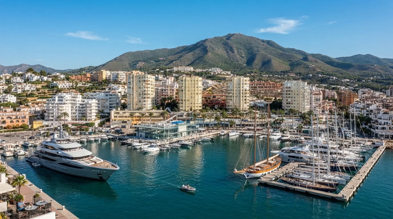 Panoramic view of Estepona, Malaga, with the Mediterranean Sea and residential housing